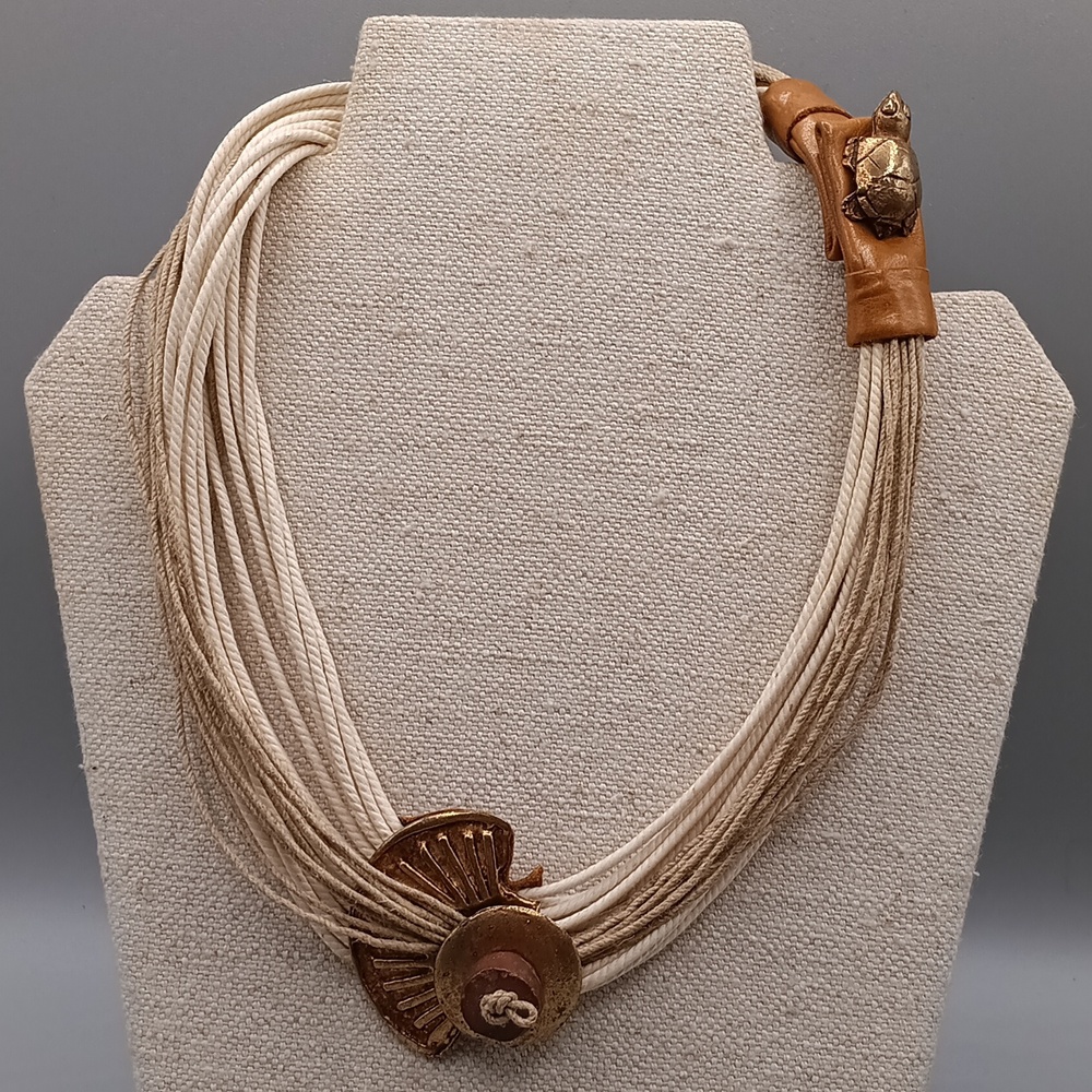 Natural MCM necklace with rope, leather and metal accents
